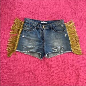 Flavio Castellani Blue Jean Shorts with Fringe Detailing, US4